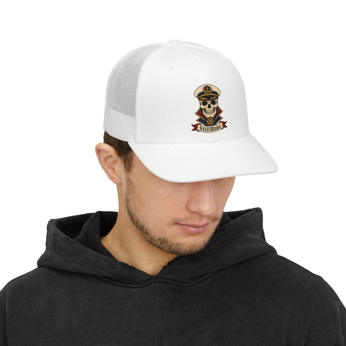 Captain Skull Snapback Trucker Cap — 'Still Wake' Nautical Skull Logo Hat