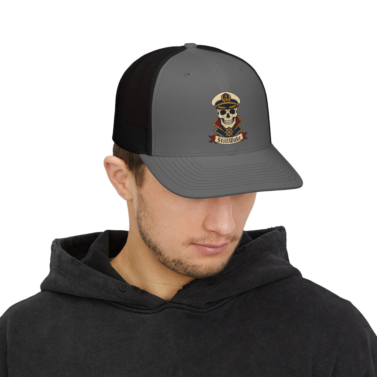 Captain Skull Snapback Trucker Cap — 'Still Wake' Nautical Skull Logo Hat