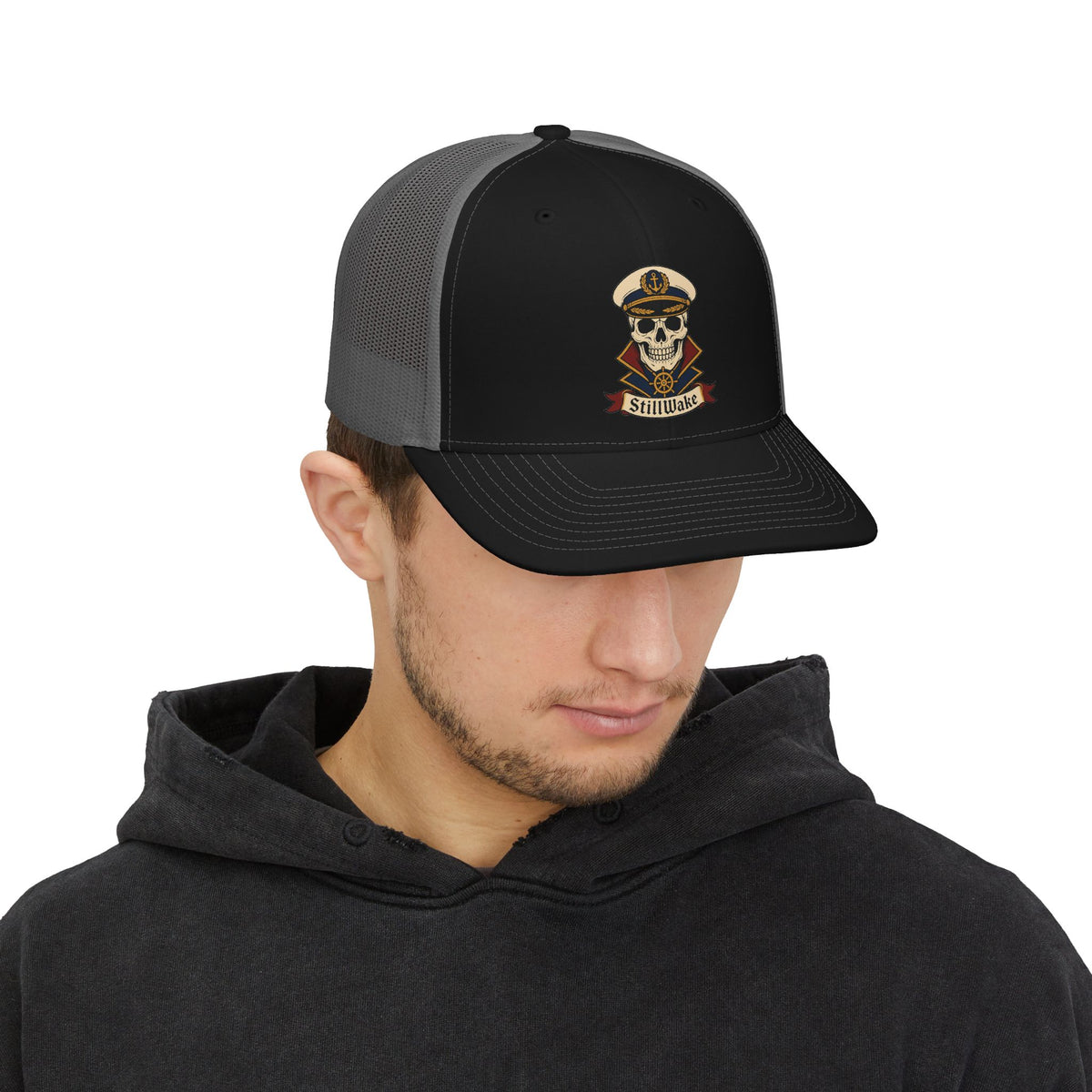 Captain Skull Snapback Trucker Cap — 'Still Wake' Nautical Skull Logo Hat