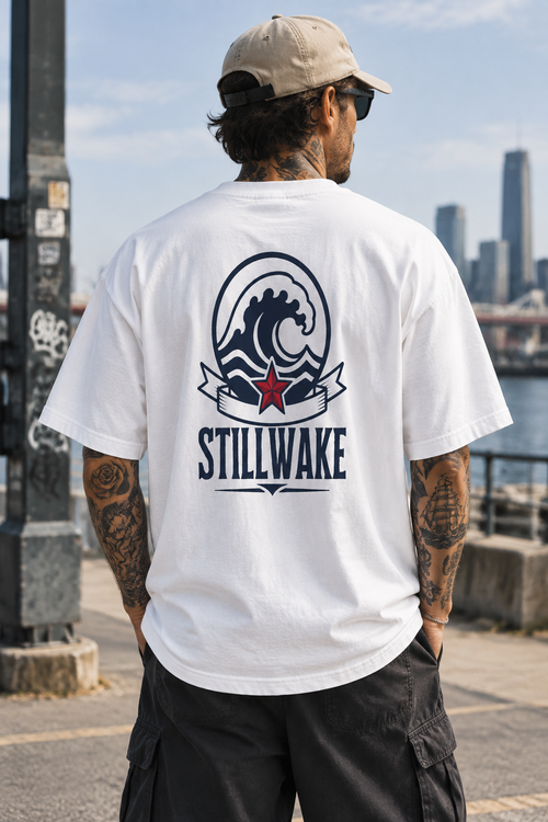 StillWake Wave Tee - Tattooed Model Back View